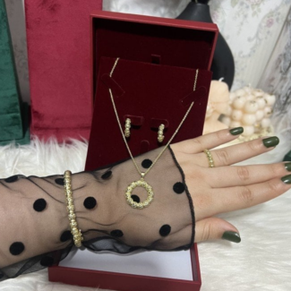 Ensemble 4 Pièces : Collier, Bracelet, Bague & Boucles d’Oreilles